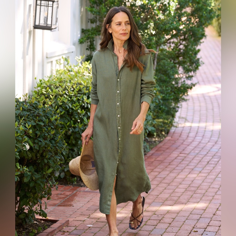 Frank & Eileen Rory Shirtdress in Olive Green Linen